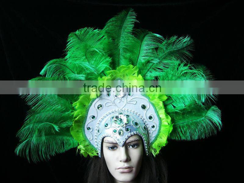 Carnival Headdress Hand Painted(blue Color)Female Headdress With Feather