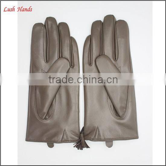 Grey sheep leather touch screen women leather gloves tasseled gloves fashion elements