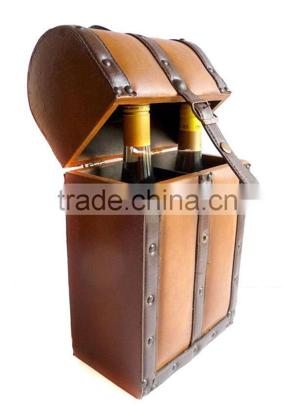 Factory Hot Sell Handmade Pu leather gift box wine for 2 bottles