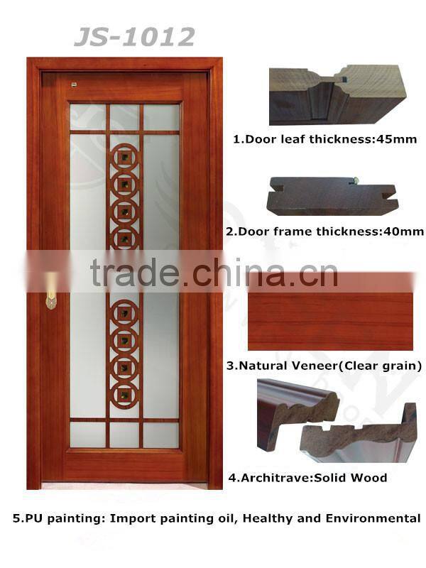 China top fashion design 100% solid wood door tempered glass with compeitive price