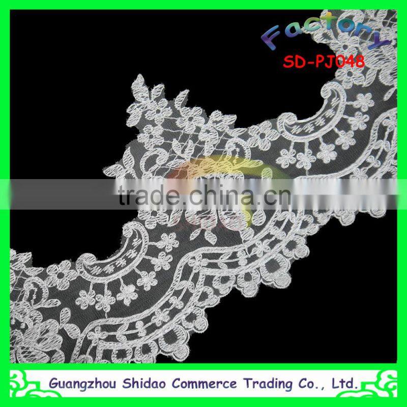 custom eco-friendly cord beaded white bridal embroidered tulle lace fabric PJ025