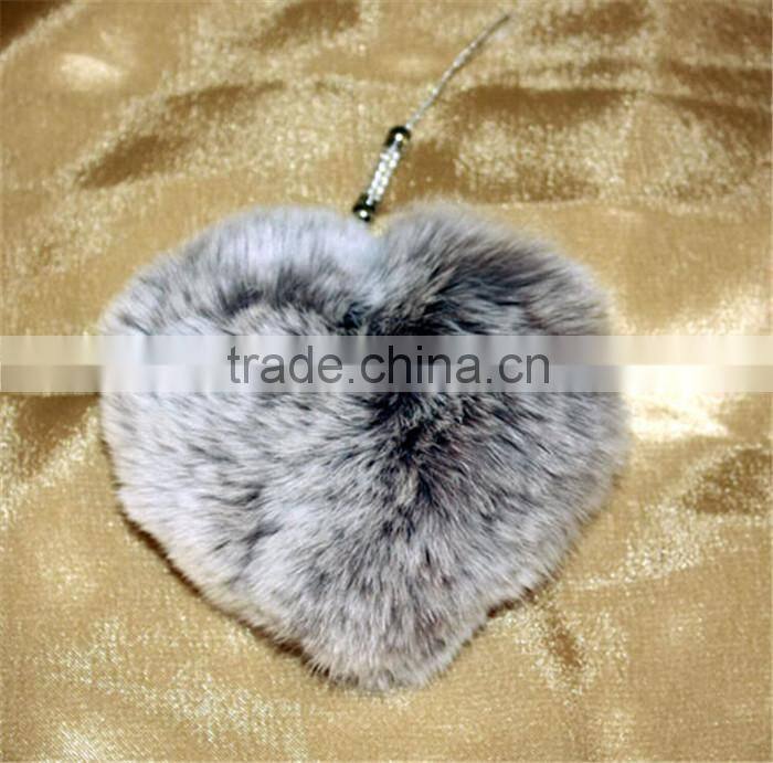 2016 new fashion heart shape Geniune Rabbit Fur Ball Keyrings Fur Accessori