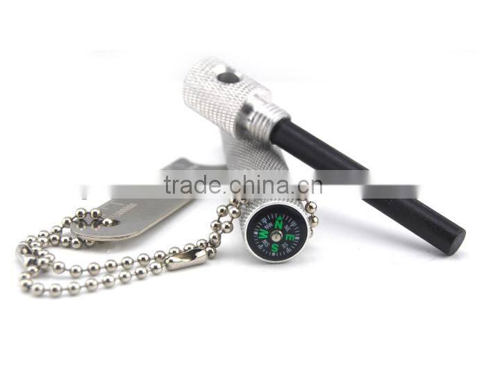 Survival Emergency metal flint magnesium fire starter with compass and bottle opener