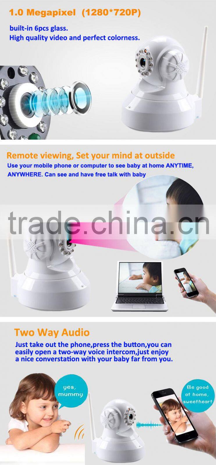 2016 factory fashional durable 1080p wifi wireless ip security camera