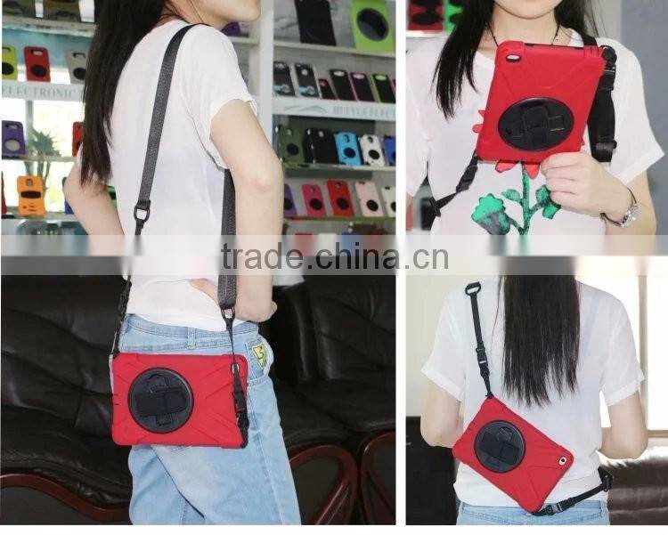 Brandnew shockproof housing for iPad mini 2/3 rotated stand hand holder PU leather case