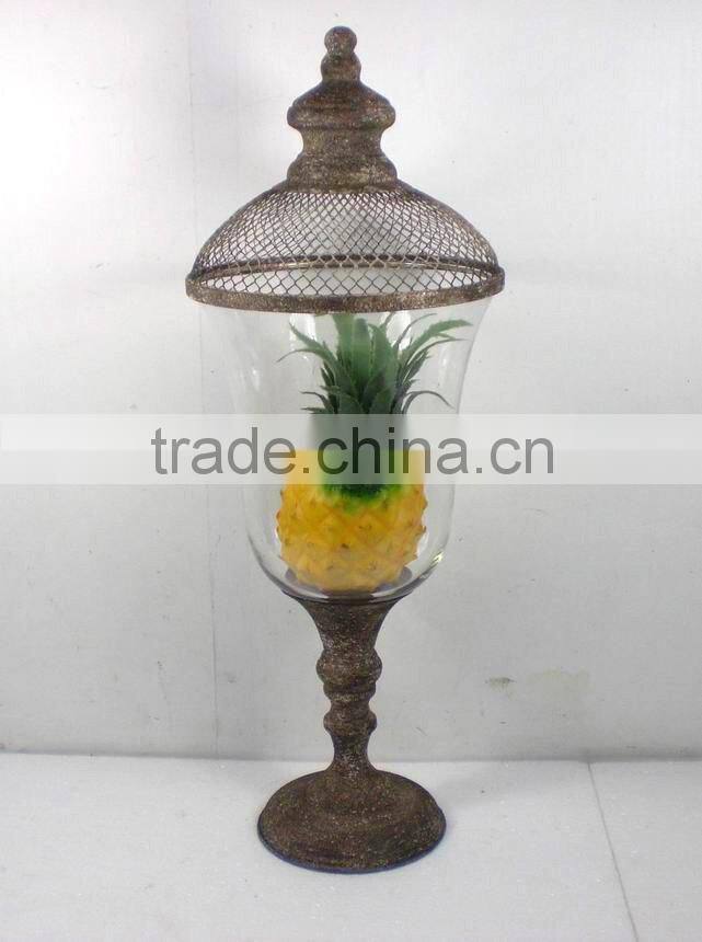 8009380J-Antique Golden Metal and Glass Cover Holder