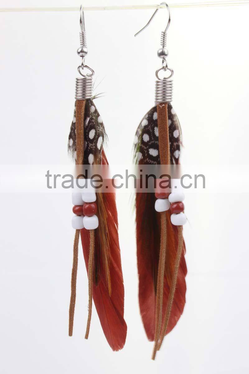 Neon color yellow Long cheap feather earring dangle drop earring for girls wholesale