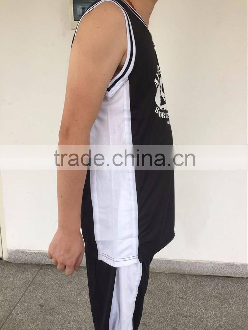 your team logo printing black and white color design basketall clothes breathable sublimation basketball uniform