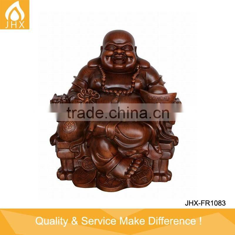 Wood Grain Laughing Buddha Statue For Sale