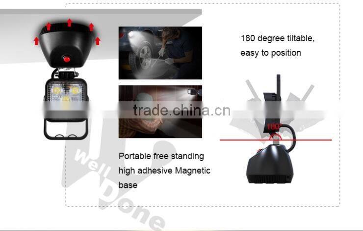 3.7" 15W battery DC or car charge portable brightnees adjustable rechargeable magent inspection camping LED work light