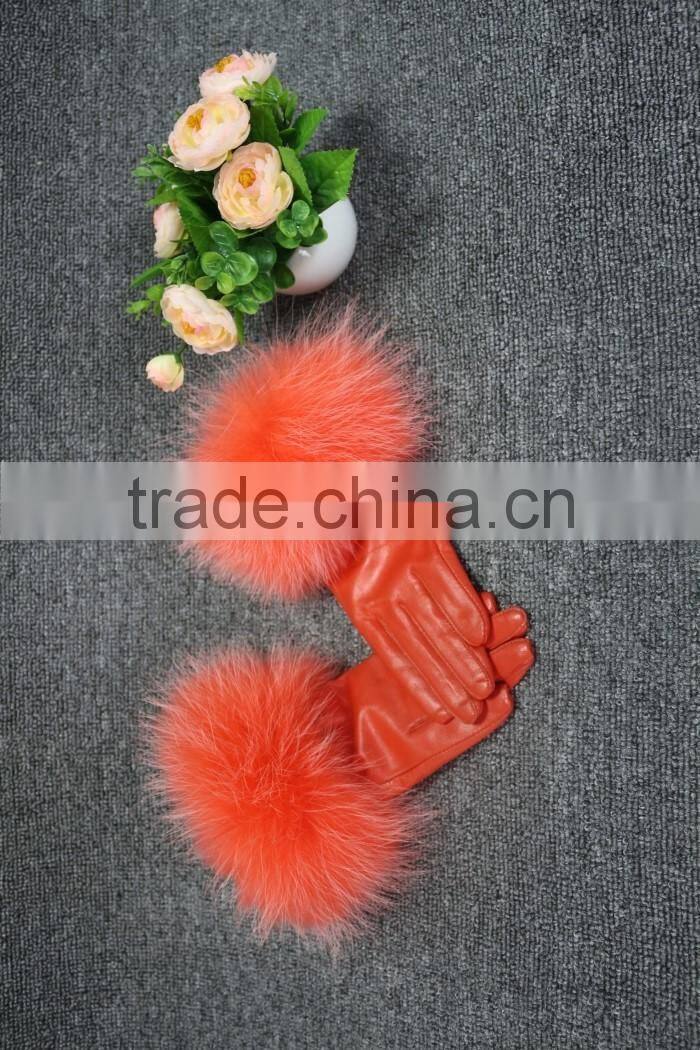 women classic elegant raccoom fur cuff trim sheep leather gloves