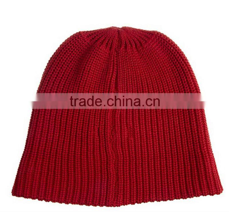 ribbed knit slouchy cotton beanie hat with applique logo patch