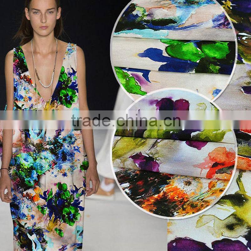 silk linen custom printed fabric for garment