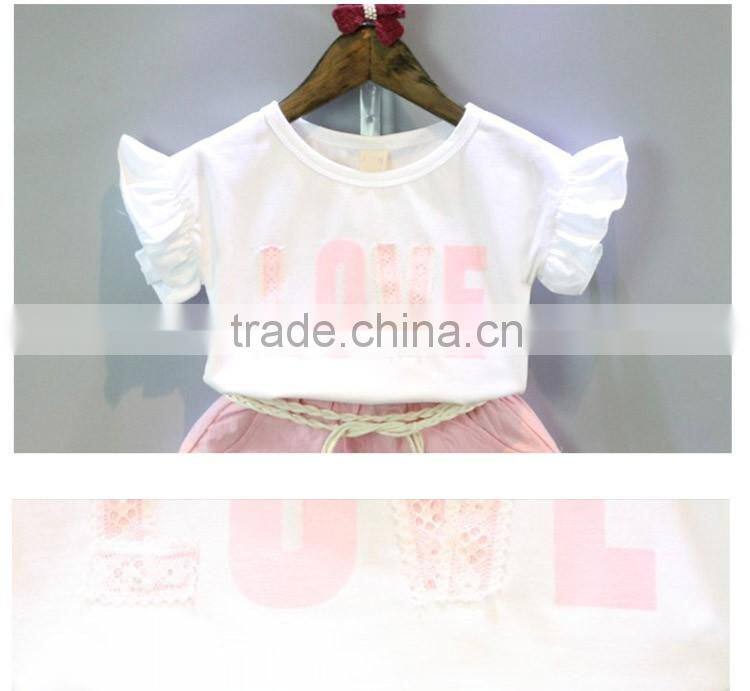 Hot Selling Lovely Printing Letters Comfort Kids Ruffle Clothing Set for Girls