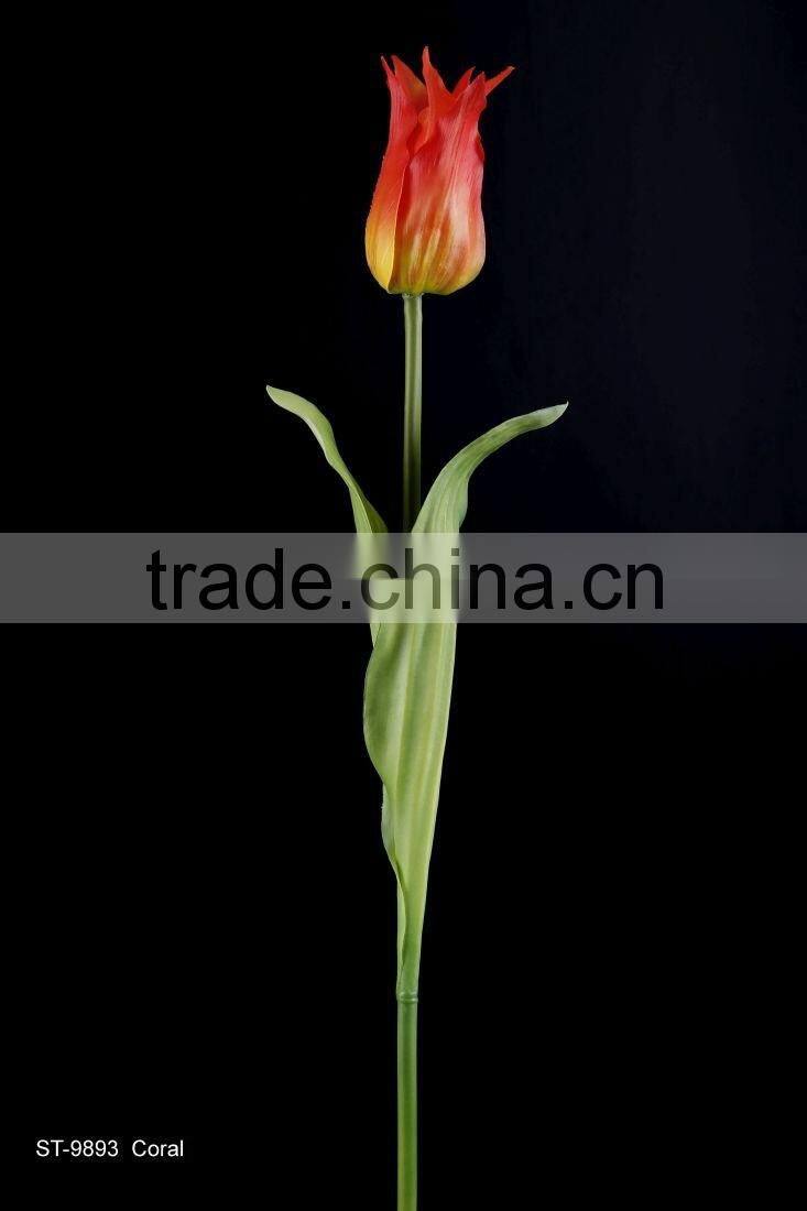 61 cm PVC Real Touch Tulip Spray with 3 Leaves Artificial Flower