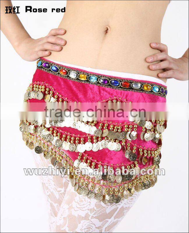 Beaded golden coin velvet belly dance hip belts YL063