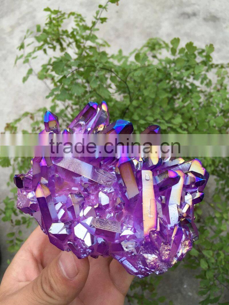 Purple rough crystal stone electroplating Titanium Coating Crystal Cluster Rainbows
