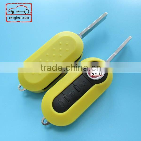 High Quatity Fita 500 flip remote key shell yellow 3 button Fiat 500 Brava Panda Punto fobs romote key case