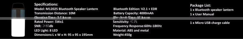 M12025 LED Outdoor Lantern Built-in Bluetooth Speaker