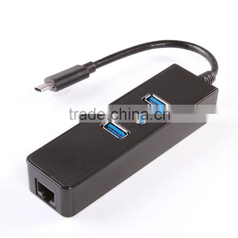 USB 3.1 Type C USB-C to 3-Port USB 3.0 Hub w/ RJ45 LAN Gigabit Ethernet Adapter