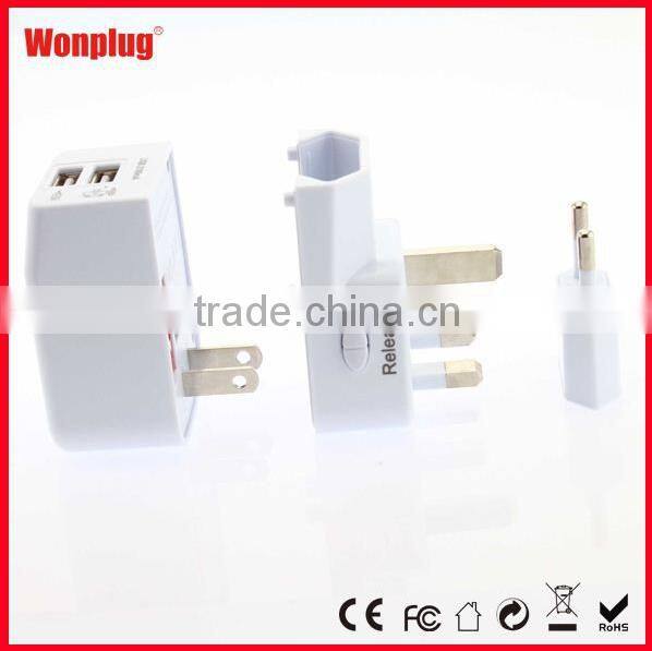 World travel adapter with dual USB with AU UK EU US plug