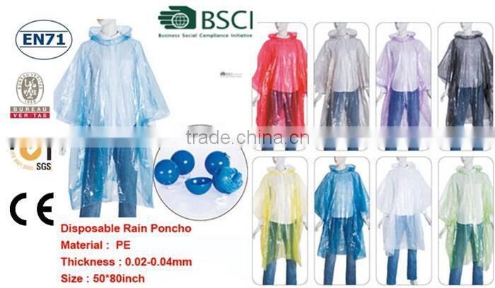 Rain Plastic PE Rain Poncho/ Disposable raincoats
