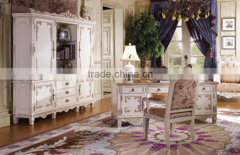 European Classic High End Wooden Home Office Desk And Bookcase/Home Carving Desk(MOQ=1 SET)