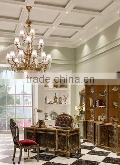 Vintage Living Room Leather Sofas, Exquisite Hand Painting Sectional Sofa Set, Classic Wood Carving Living Rroom Furniture Set