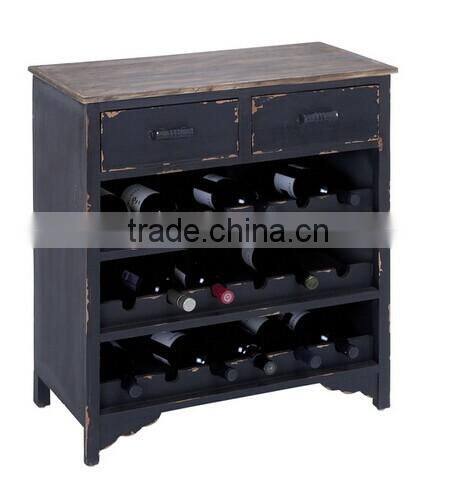 Rustic Wood Wine Cabinet Vintage Wooden Decoration Tiered Liquor Display