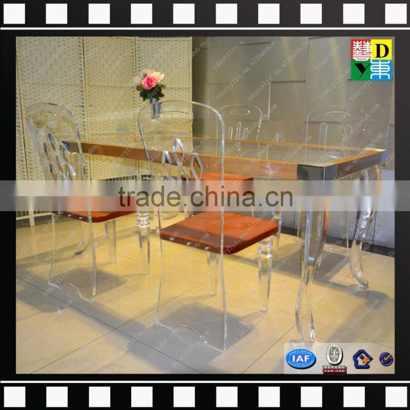 Clear acrylic legs dining table customzied PMMA glass square dining table with marble top from china manufacturer