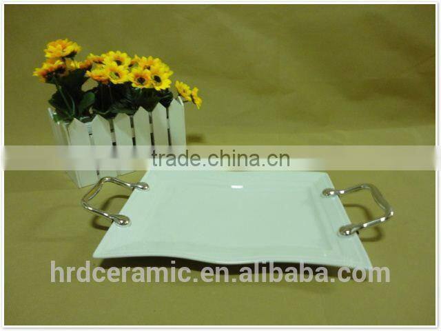 Guangdong factory decorative stock ceramic plates with handle