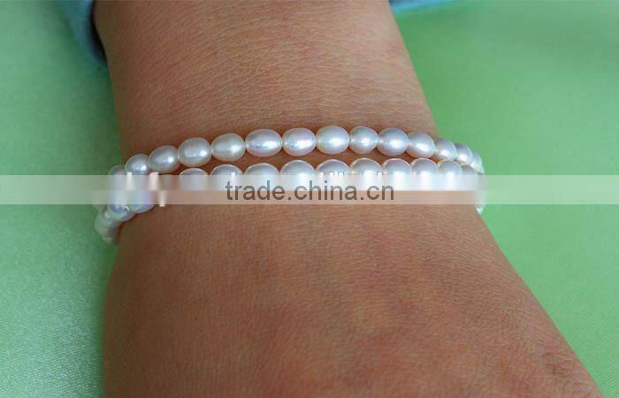 2 rows 4-5mm rice shape freshwater pearl bracelet