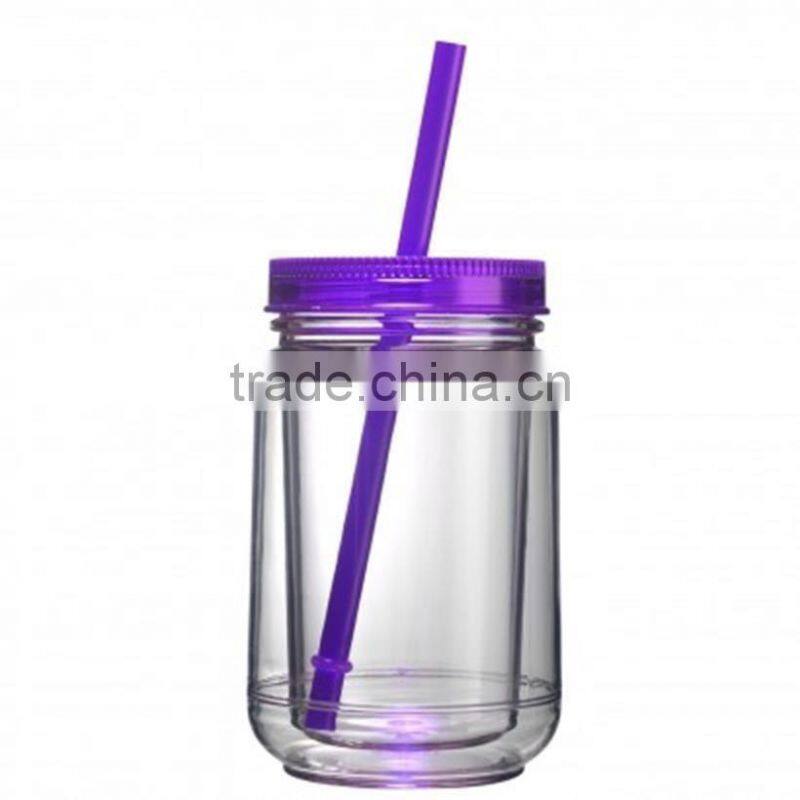 16OZ Mason Jar Cup Blank Clear Double Wall Insulated Tumbler Travel Mug Straw