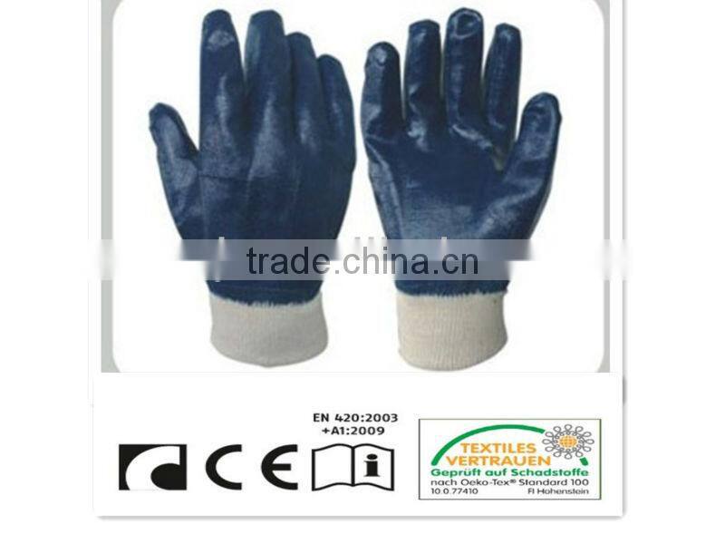 CR Nitrile coated gloves,cotton woven line,with knitted wrist,open back