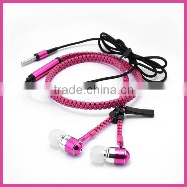 High Quality Metal Zipper Earphone With Mic