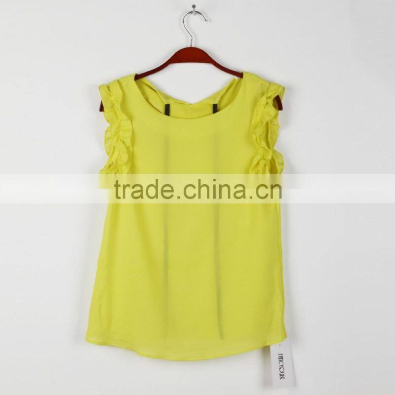 Plus Size Ladies Blouses 2015 New Summer Women Blouse O-Neck Lotus Leaf Casual Shirt Women Clothing Lacing Bow Chiffon Blouse