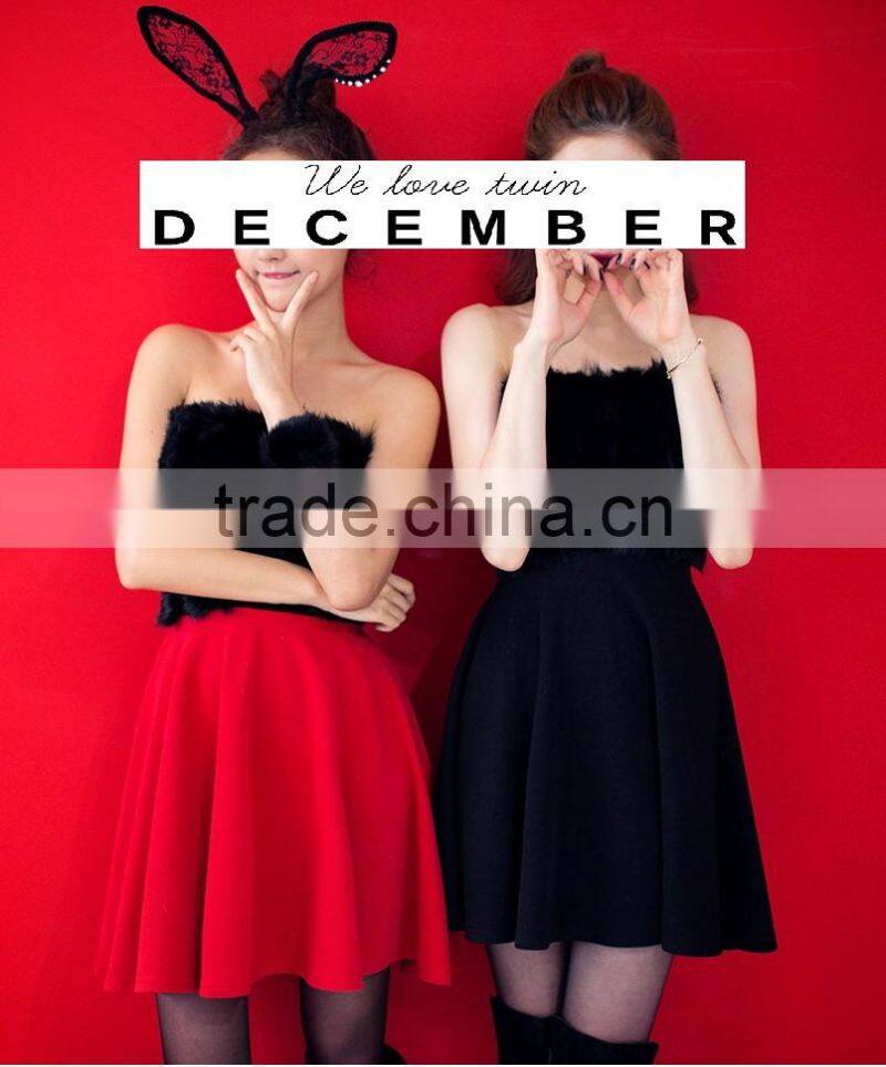 2017 Merry Christmas Sexy One Piece Girls Party Dresses Faux Fur Bust Christmas Costume HSD5490