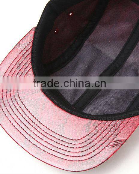 Red fashion snakeskin custom flat brim 5 panel leather hat