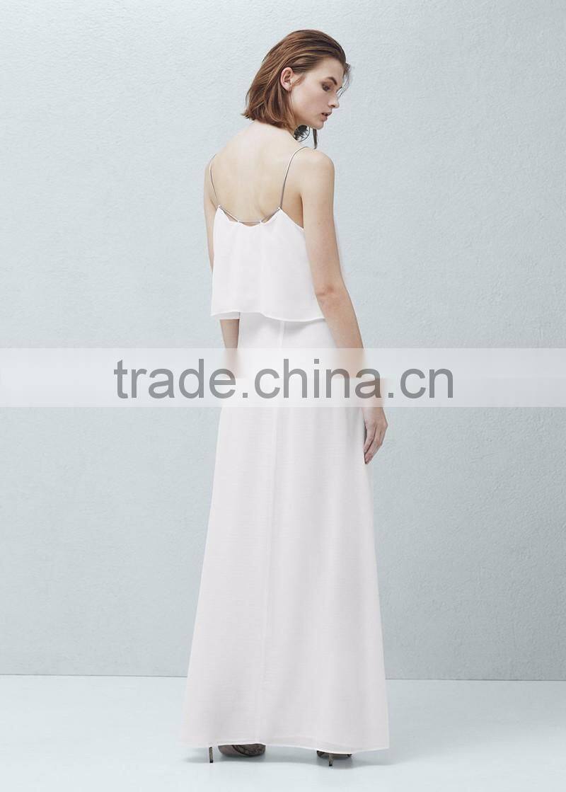summer clothing spaghetti strap plain white chiffon maxi dresses women long dress chiffon new style
