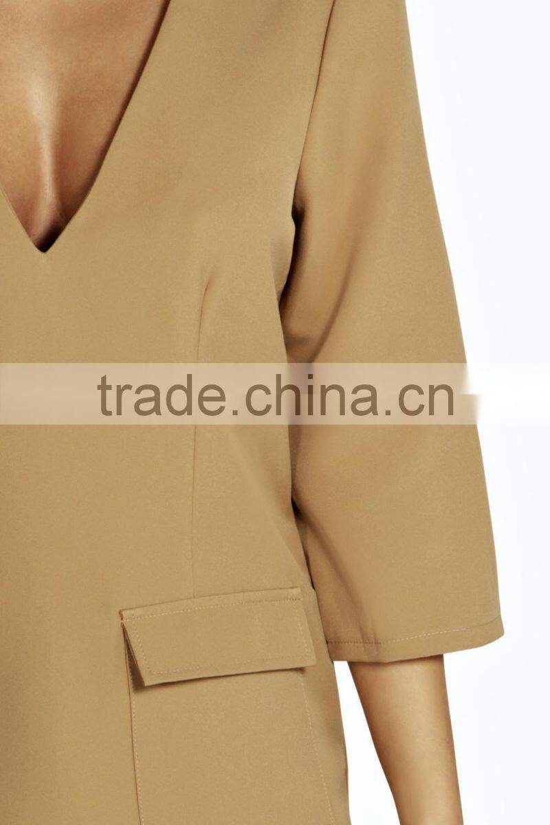 High quality fashion women's long cleeve khaki trench coat dress