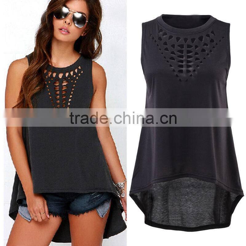 New Sexy Women Lady Girl Plus Size Hollow out Sleeveless Swallowtail Shirt Casual Vest Blouse Tank Tops Gift