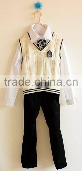 school uniform white shirt with black vest , high quality unisex school uniform