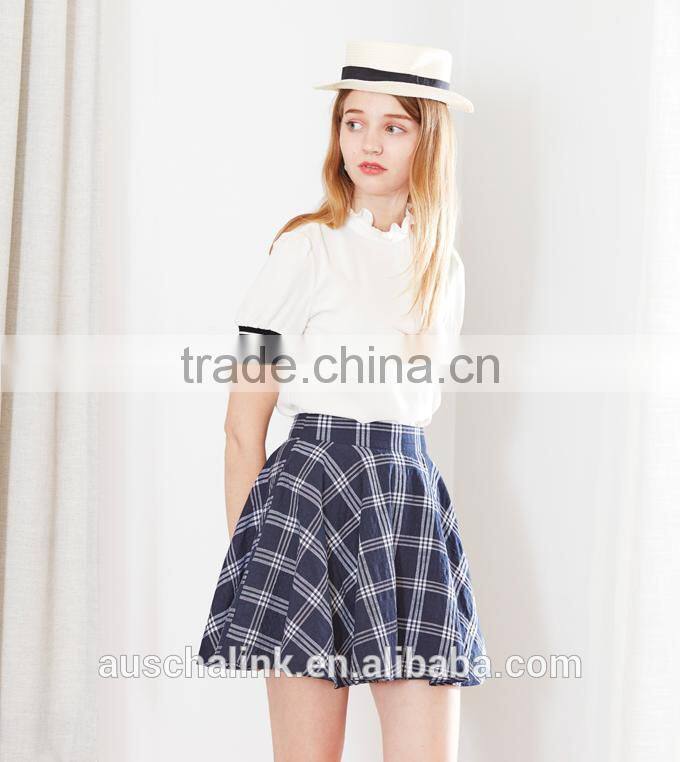 best selling girls campus high waist red or blue plaid skirt customized