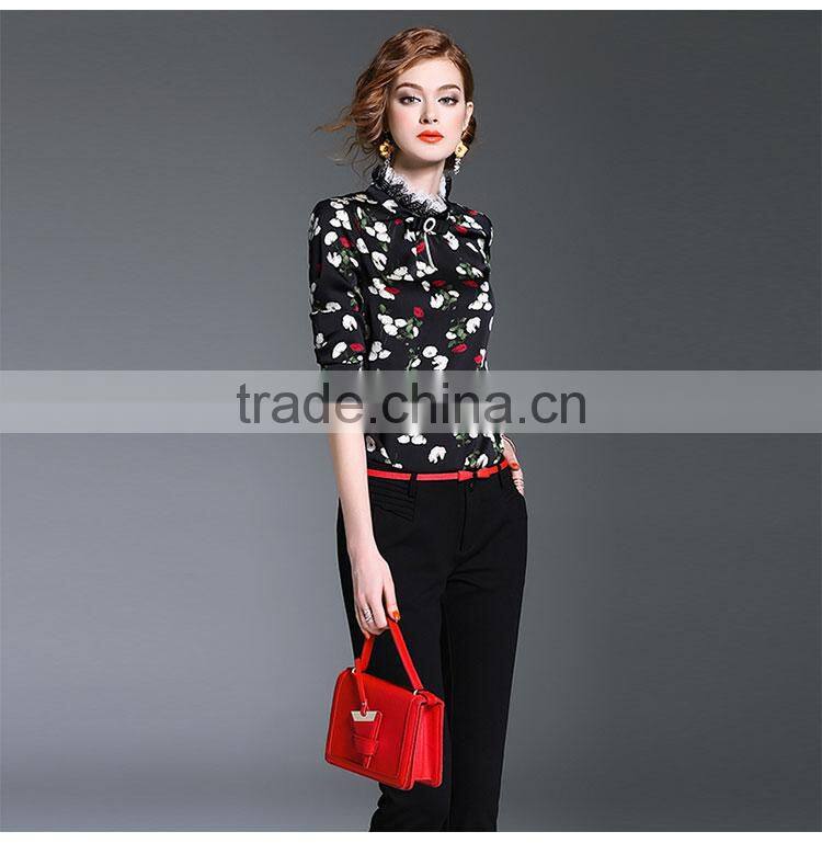 Maxnegio spring new style silk blouse back neck chiffon printed designs