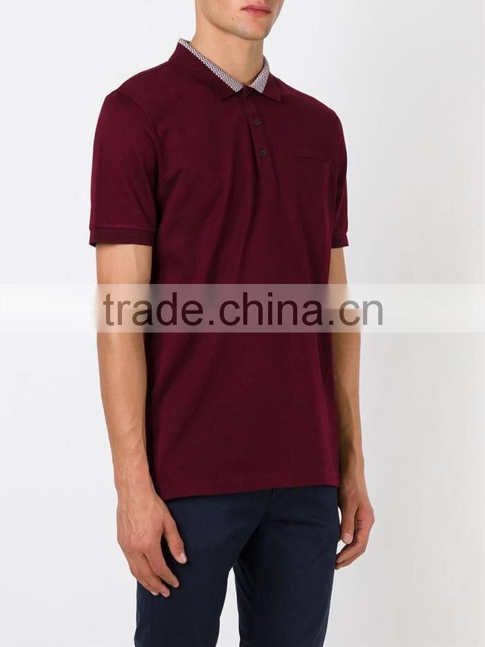 China manufacturer good quality red cotton zig zag trim polo t shirt with pocket