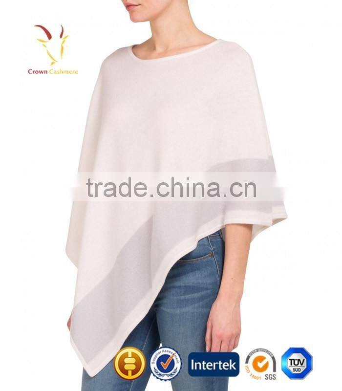 Stripe Hand Knitted Pure Cashmere Poncho Shawl