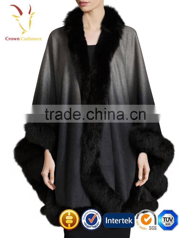 Rabbit Fur Trimmed Cashmere Shawl