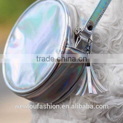 High quality holographic silver round Pouch Bag