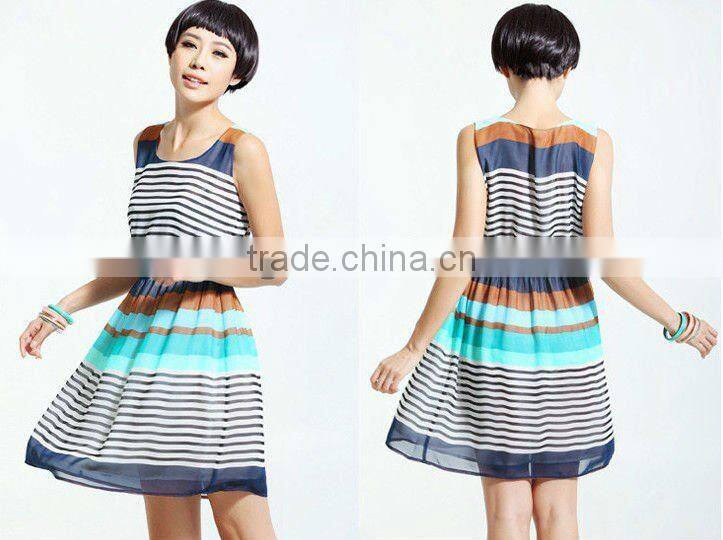 Newest Wholesale Sleeveless Elegant Stripe Dress
