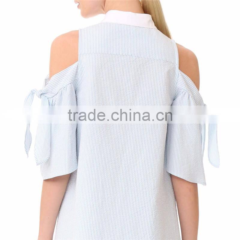 Spring half sleeve voluminous high-low hem high neck blouse designs